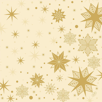 A beige background with golden stars and snowflakes in various sizes forming a repeating pattern - ideal for Bio-Dunisoft napkins 40x40cm by Duni GmbH.