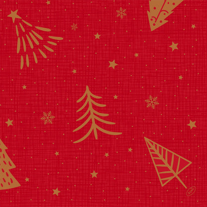 The Bio-Dunisoft napkins 40x40cm by Duni GmbH feature a red checkered background with golden Christmas trees, stars, and snowflakes - an eco-friendly, festive touch for your holiday table.