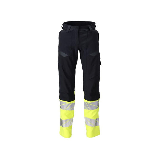 Trousers, women, DIAMOND, knee pockets, stretch trousers Multisafe, black blue/hi-vis yellow