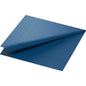 Two unfolded blue tissue napkins from Duni GmbH, 3-ply (40x40 cm, 1/4-fold) are stacked and show structured edges.