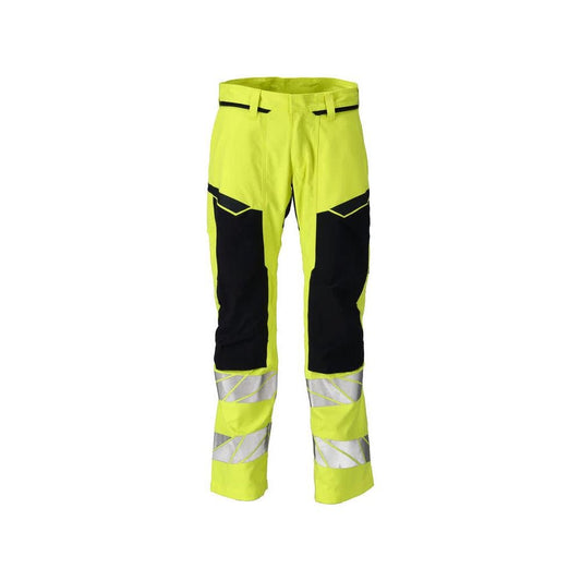 Trousers with knee pockets, stretch inserts Multisafe trousers, hi-vis yellow/black-blue
