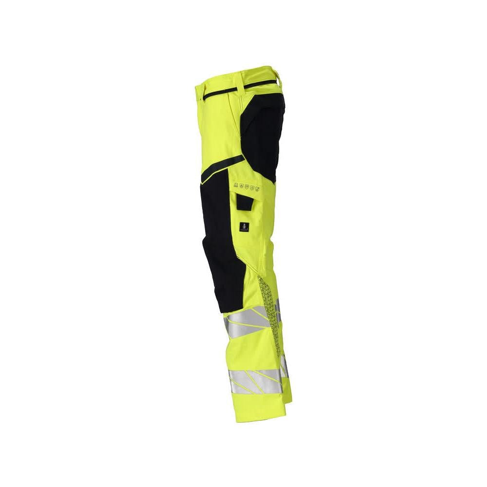 Trousers with knee pockets, stretch inserts Multisafe trousers, hi-vis yellow/black-blue