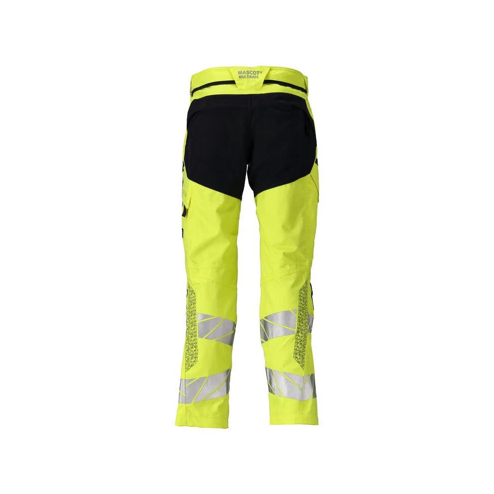 Trousers with knee pockets, stretch inserts Multisafe trousers, hi-vis yellow/black-blue
