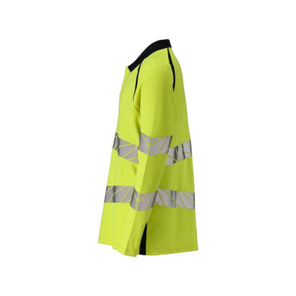 Polo shirt, long-sleeved polo shirt Multisafe, hi-vis yellow/black-blue