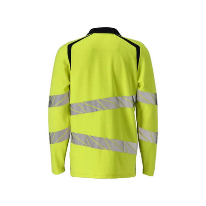 Polo shirt, long-sleeved polo shirt Multisafe, hi-vis yellow/black-blue