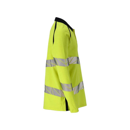 Polo shirt, long-sleeved polo shirt Multisafe, hi-vis yellow/black-blue
