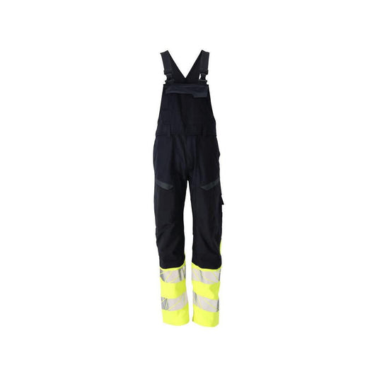 Dungarees, knee pockets, stretch inserts Multisafe dungarees, black blue/hi-vis yellow