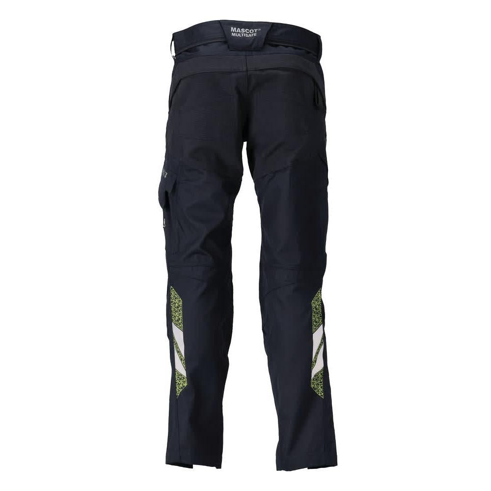 Trousers with knee pockets, stretch inserts Multisafe trousers, black blue/hi-vis yellow