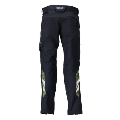 Trousers with knee pockets, stretch inserts Multisafe trousers, black blue/hi-vis yellow