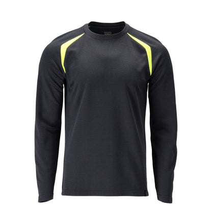 T-shirt, long sleeve, modern fit T-shirt Multisafe, black blue/hi-vis yellow