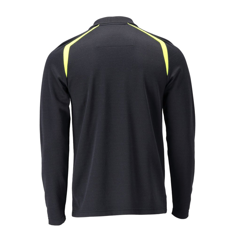 Polo shirt, long-sleeved polo shirt Multisafe, black blue/hi-vis yellow