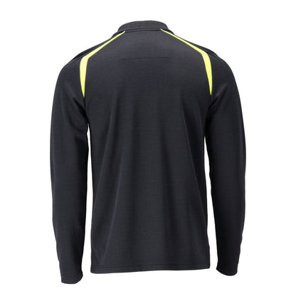 Polo shirt, long-sleeved polo shirt Multisafe, black blue/hi-vis yellow