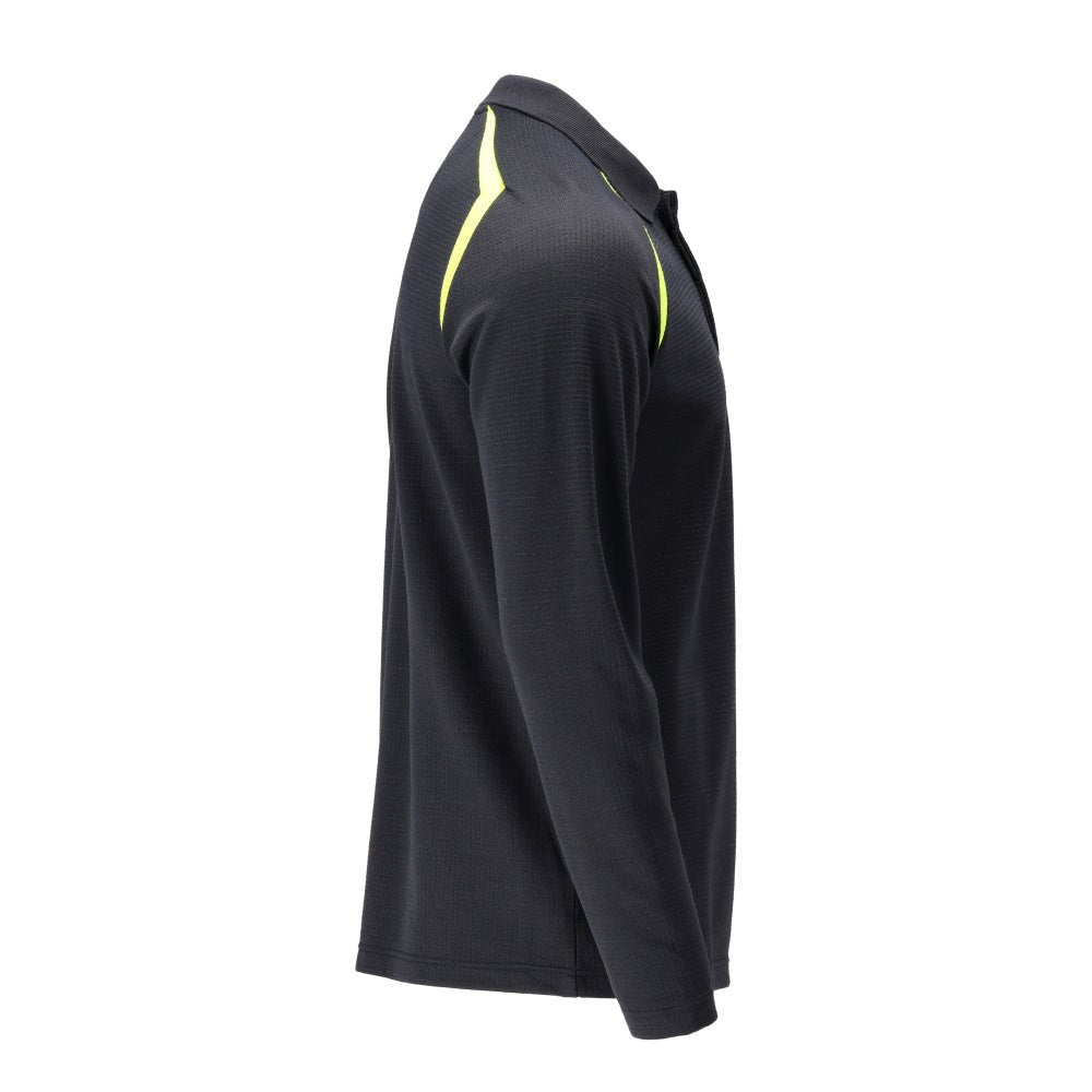 Polo shirt, long-sleeved polo shirt Multisafe, black blue/hi-vis yellow