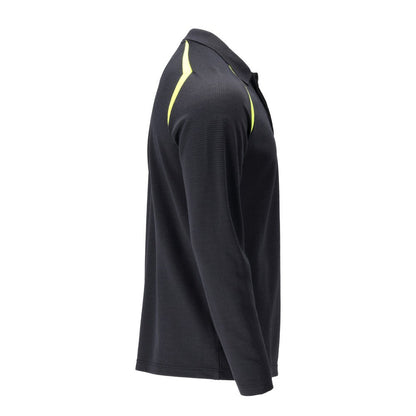 Polo shirt, long-sleeved polo shirt Multisafe, black blue/hi-vis yellow