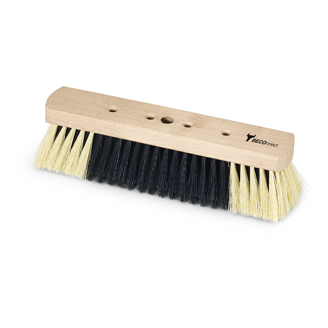 Der Nölle Profi Brush BECOnnect Stubenbesen (28 cm) verfügt über einen Holzkörper, hochwertige Mischborsten (helle Seiten, schwarze Mitte) und drei Löcher für BECOnnect oder Standardstiele. Von Nölle Profi Brush Bürsten- & Pinseltechnik e.K.