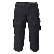 Three-quarter trousers, knee pockets, stretch craftsman three-quarter trousers, black-blue