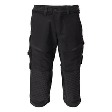 Three-quarter trousers, knee pockets, stretch craftsman three-quarter trousers, black
