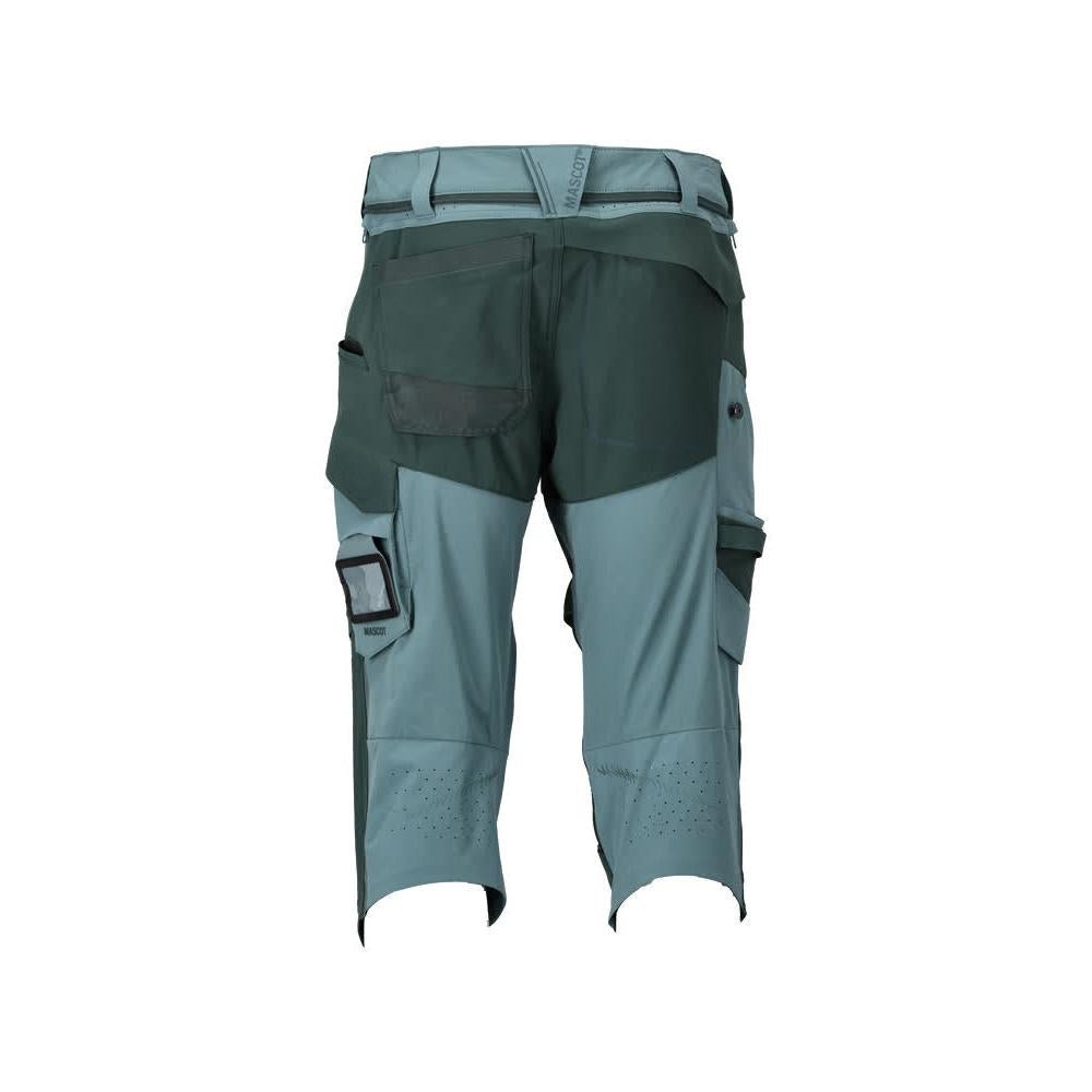 Three-quarter length trousers, knee pockets, stretch craftsman three-quarter trousers, light forest green/forest green