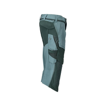 Three-quarter length trousers, knee pockets, stretch craftsman three-quarter trousers, light forest green/forest green