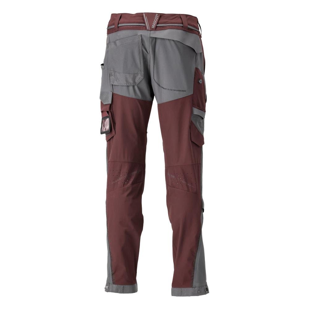 Trousers, knee pockets, stretch, light trousers, burgundy/anthracite grey