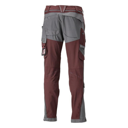 Trousers, knee pockets, stretch, light trousers, burgundy/anthracite grey