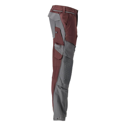 Trousers, knee pockets, stretch, light trousers, burgundy/anthracite grey