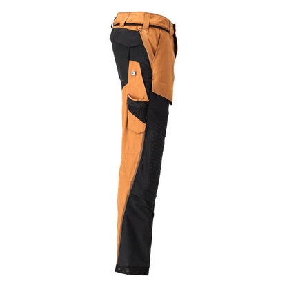 Trousers, knee pockets, stretch, light trousers, nut brown/black