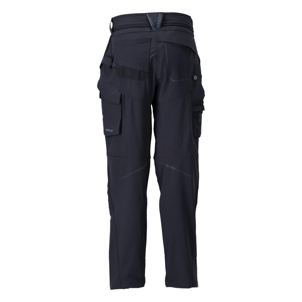 Trousers with knee pockets, women's trousers, black-blue