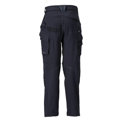 Trousers with knee pockets, women's trousers, black-blue