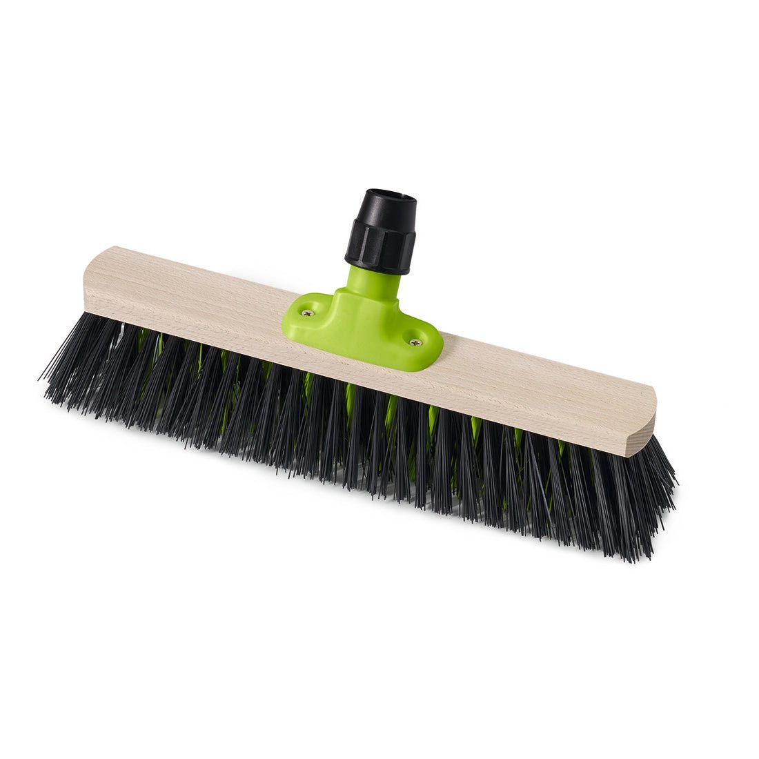 The Nölle Profi-Bürste hall broom 40 cm has stiff black PVC bristles, a beechwood head, and a green plastic handle attachment. Handle not included. Brand: Nölle Profi Brush Brush & Paintbrush Technology e.K.