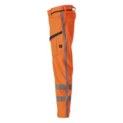 Trousers with thigh pockets, stretch trousers, hi-vis orange