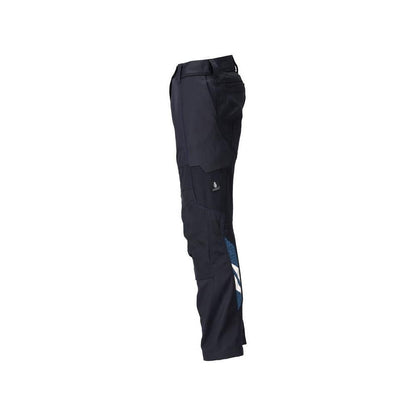 Trousers with knee pockets, women's trousers, black-blue