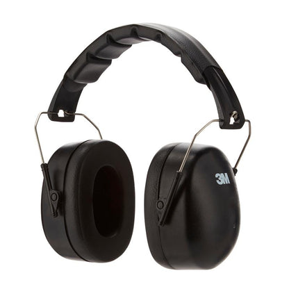The 3M™ capsule hearing protector with foldable headband 90563E from 3M Deutschland GmbH, SNR value 30 dB, black, features padded bands and metal elements. The "3M" logo is visible on the ear cups (1 piece, white background).