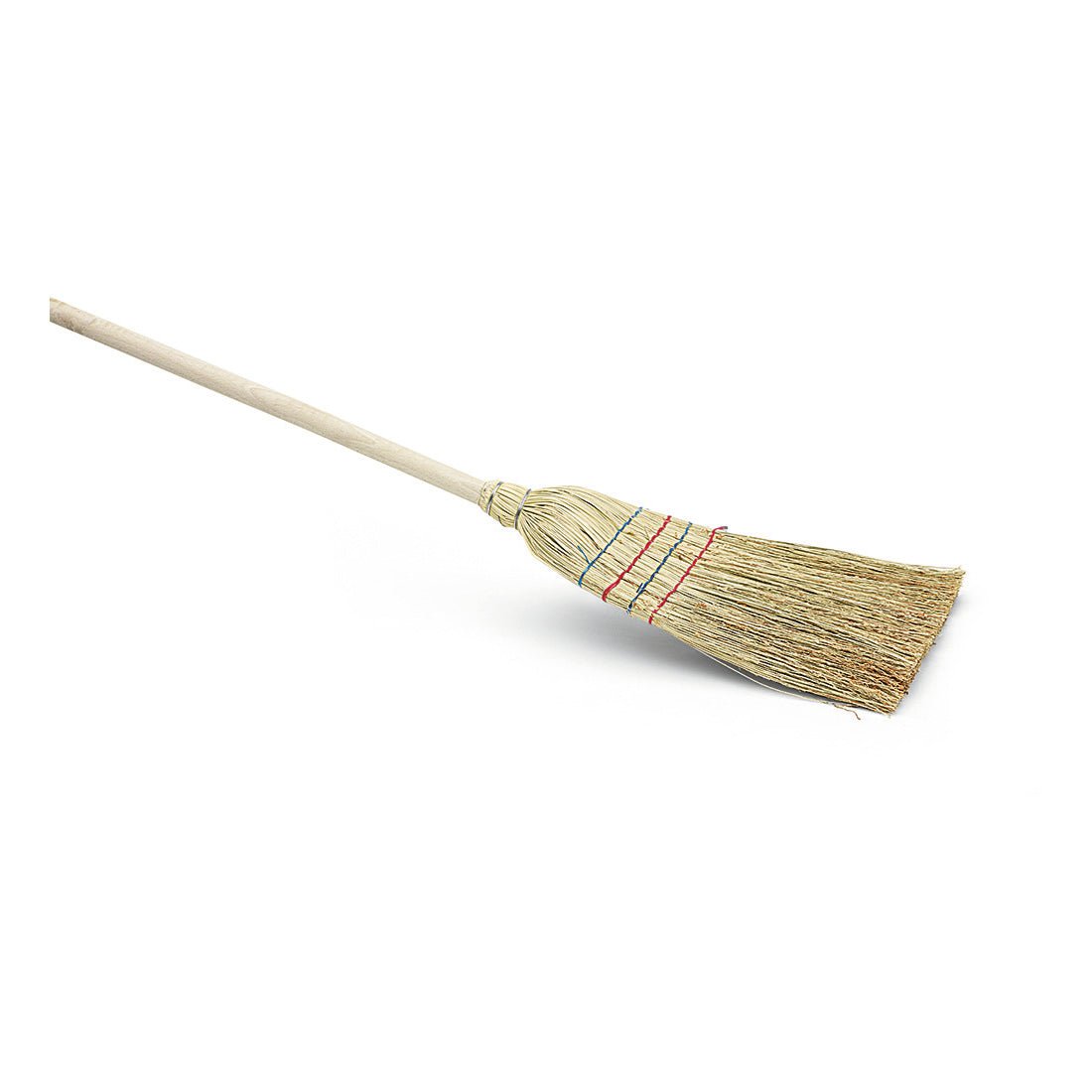The Nölle Profi Brush Rice Straw Broom 130 cm, 4-stitch by Nölle Profi Brush Brush & Paintbrush Technology e.K. features natural bristles and a sturdy wooden handle, ideal for efficient sweeping, depicted isolated on a white background.