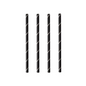 Four PAPSTAR cocktail straws 7 mm, black/white "Stripes", 15 cm (250 pieces) from PAPSTAR GmbH are arranged vertically on a white background, highlighting these stylish and eco-friendly paper straws.