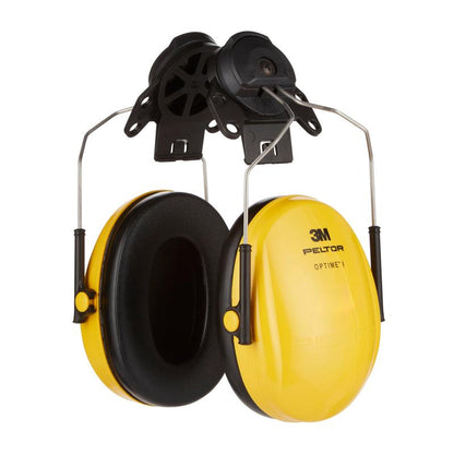 The 3M™ PELTOR™ Optime™ I Earmuff for Safety Helmet H510P3E by 3M Deutschland GmbH provides effective hearing protection with an SNR value of 26 dB, in yellow, suitable for mounting on helmets. Package (1 piece).
