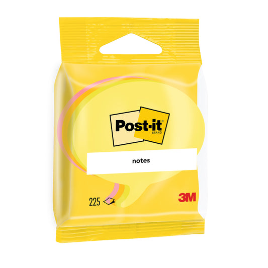 Eine gelbe Packung Post-it® Notes von 3M Deutschland in Form von Sprechblasen (70x70mm) enthält 3 Blöcke mit je 76 Blatt (228 Blatt insgesamt) und ist zu 100% PEFC-zertifiziert (SGSCH-PEFC-COC-110078).