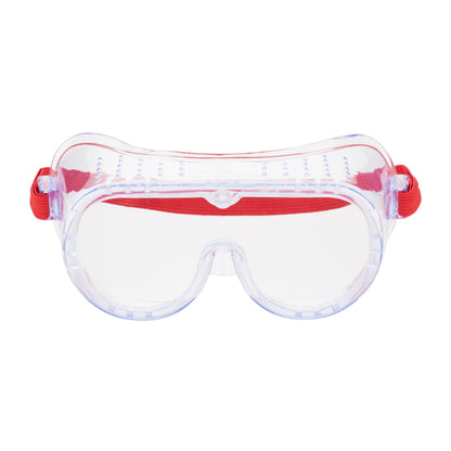 The 3M™ Classic Safety Glasses 4700 from 3M Deutschland GmbH feature direct ventilation, a clear lens, and a red adjustable rubber band, depicted in the front view on a white background.