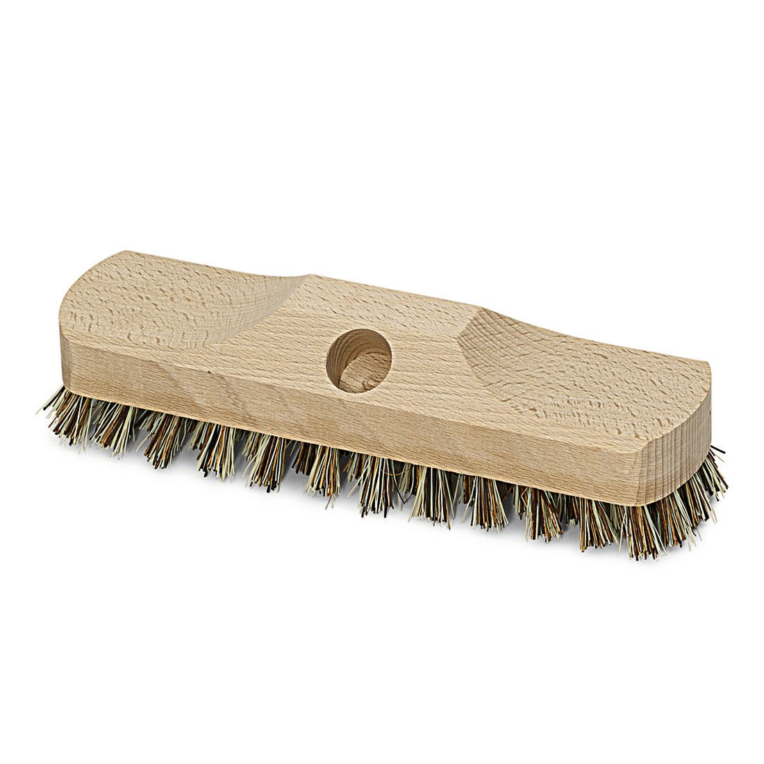 The Nölle Profi Brush Scrubber Union 22 cm, particularly hard with handle hole from Nölle Profi Brush Bürsten- & Pinseltechnik e.K. is characterized by a rectangular shape with extra-hard, densely packed bristles and a central hole for handle attachment.