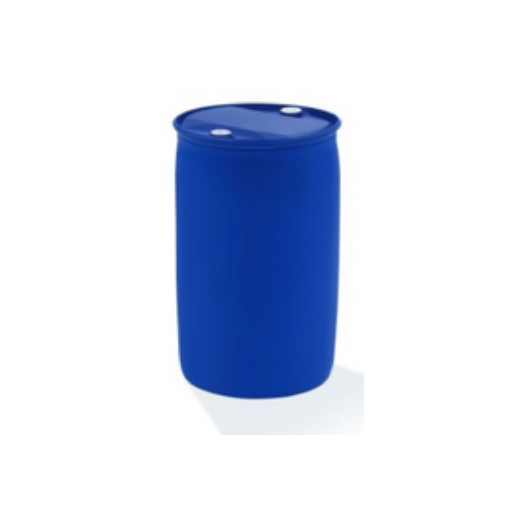 Ein blaues Kunststofffass mit zwei runden Kappen auf dem Deckel, stehend auf weißem Grund, enthält Dr. Schnell PEROTEX EXTRA ECO Geschirrreiniger für gewerbliche Spülmaschinen von DR.SCHNELL GmbH & Co. KGaA.