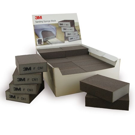 Spúinsí Sanding 3M™, 100mm x 68mm x 26mm, MED, Ceithre Thaobh | Pacáiste (1 phíosa)