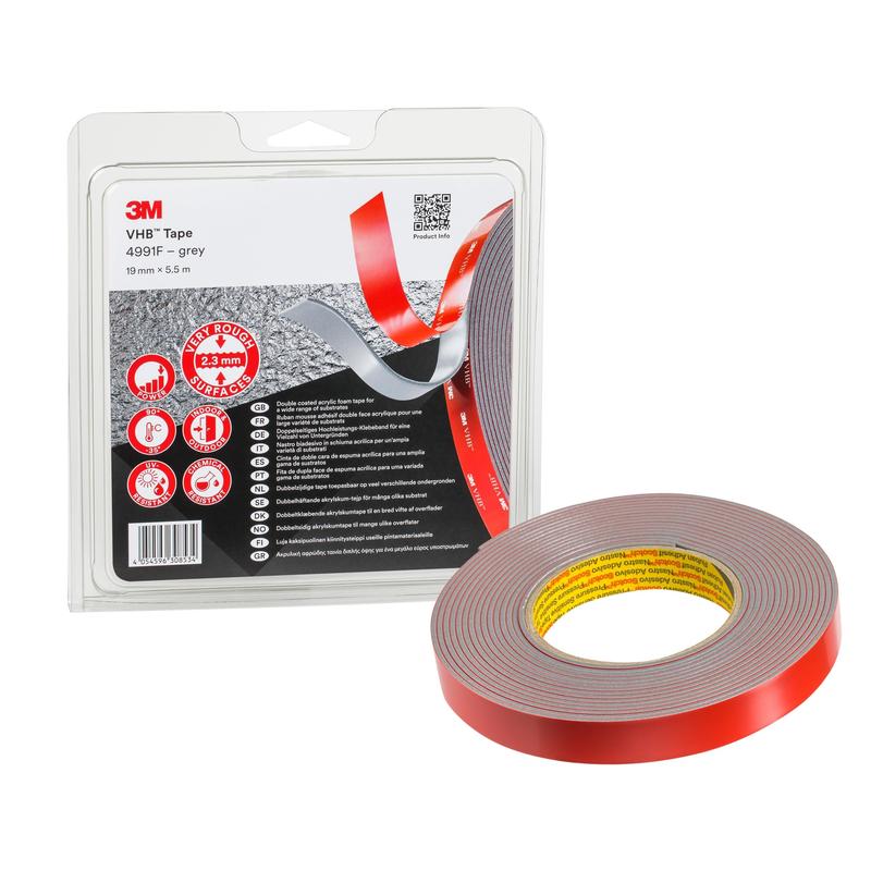 3M™ VHB™ Adhesive Tape 4991F, Grey, 19 mm x 5.5 m, 2.3 mm, Individually Wrapped | Pack (1 roll)