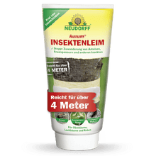 Aurum Insect Glue from Neudorff Shop effectively protects fruit trees from ants and pests - without insecticides, works over 4 meters. The packaging shows a tree wrapped with glue.