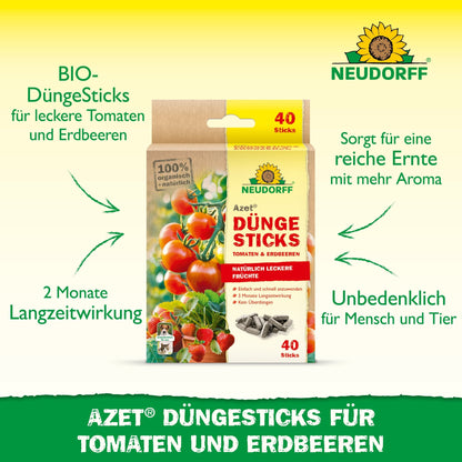 Neudorff Shop Azet fertilizer sticks for tomatoes & strawberries: BIO-fertilizer, long-lasting effect for 2 months, safe for humans and animals, promotes a flavorful harvest. The package contains 40 sticks.