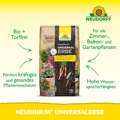 A bag with text, like the Neudorff Shop NeudoHum Universal Soil bag, is labeled for easy identification.