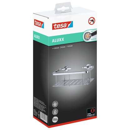 tesa ALUXX Single-Tier Shower Shelf, Aluminum, Chrome-Plated, Includes Adhesive Solution