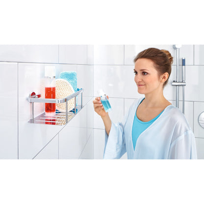 tesa ALUXX Single-Tier Shower Shelf, Aluminum, Chrome-Plated, Includes Adhesive Solution – Application