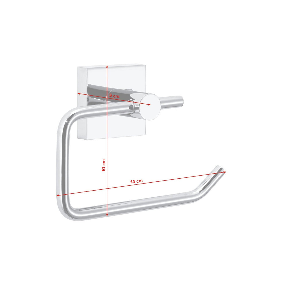 tesa EKKRO Toilet Paper Holder, Chrome-Plated, Includes Adhesive Solution, Without Lid – Dimensions