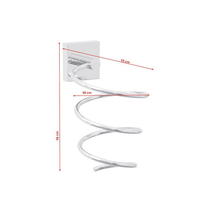 tesa Ekkro Hair Dryer Holder, chrome-plated, spiral-shaped, includes adhesive solution – Dimensions