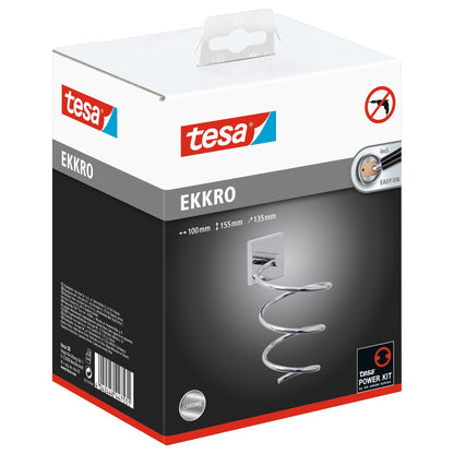 tesa Ekkro Hair Dryer Holder, chrome-plated, spiral-shaped, includes adhesive solution